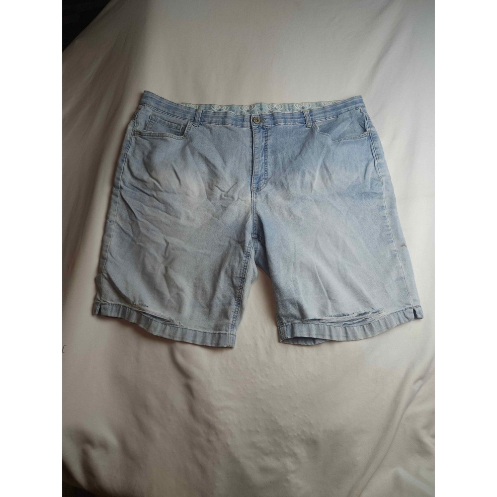 Womens Light Wash Distressed Denim Shorts Plus Size 18-20 Frayed Hem Casual